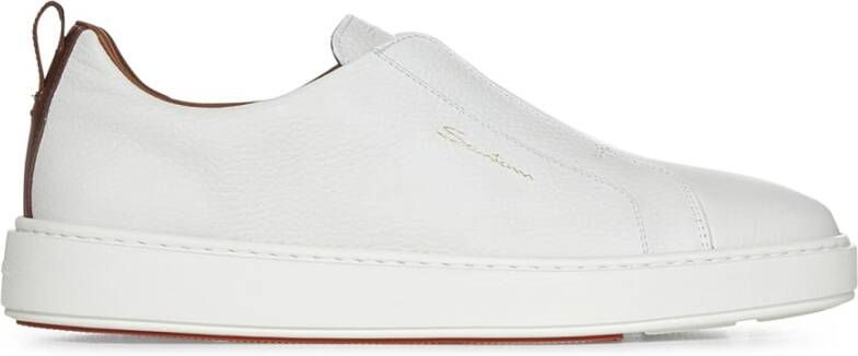 Santoni Witte Slip-On Sneakers met Tan Detail White Heren