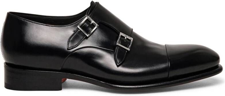 Santoni Zwarte Dubbelgesp Platte Schoenen Black Heren