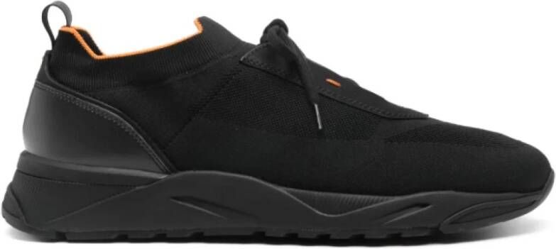 Santoni Zwarte Gebreide Sneakers met Nubuck Leer Black Heren