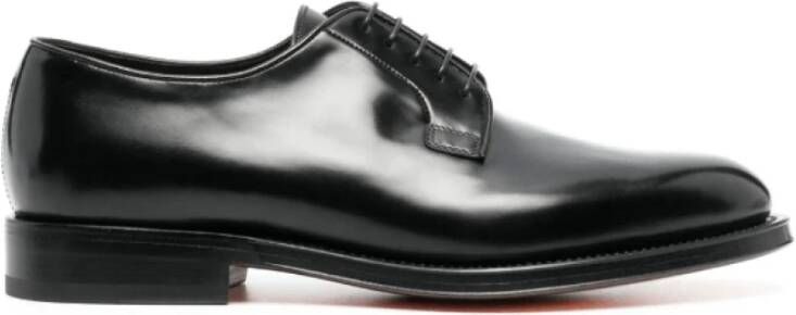 Santoni Zwarte Gepoetste Leren Derby Schoenen Black Heren