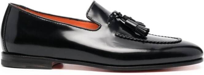 Santoni Zwarte Kwastloafer Leren Zool Black Heren