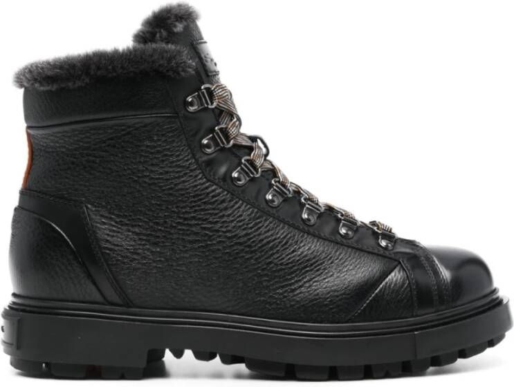 Santoni Zwarte Leren Bergschoenen Black Heren