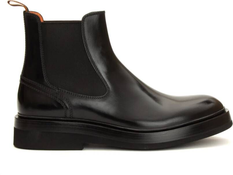 Santoni Zwarte Leren Chelsea Laarzen Black Heren