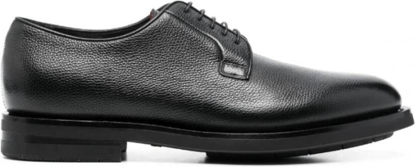 Santoni Zwarte Leren Derby Schoenen Black Heren