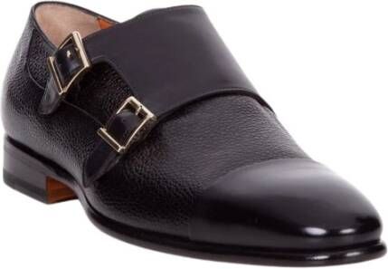 Santoni Zwarte leren herenschoenen met zijgesp Black Heren