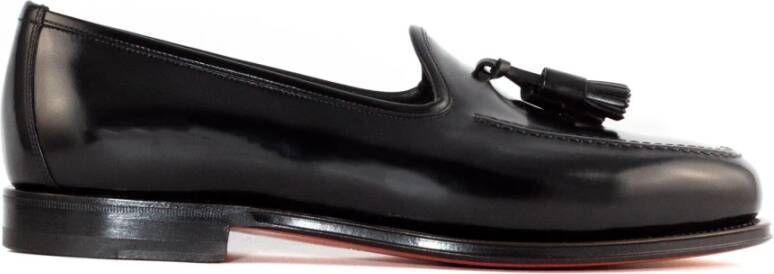 Santoni Zwarte Leren Kwastloafer Schoenen Black Heren