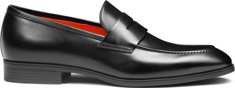 Santoni Zwarte Leren Penny Loafer Schoenen Black Heren