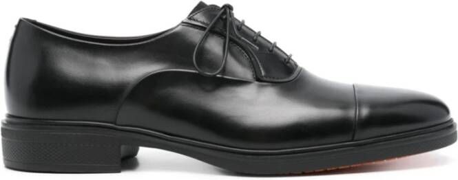 Santoni Zwarte leren sneakers met rubberen zool Black Heren