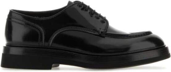 Santoni Zwarte Leren Veterschoenen Black Heren