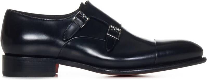 Santoni Zwarte Leren Veterschoenen Black Heren