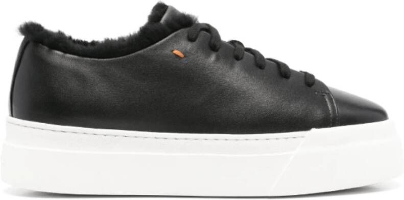 Santoni Zwarte Shearling Flatform Sole Sneakers Black Dames