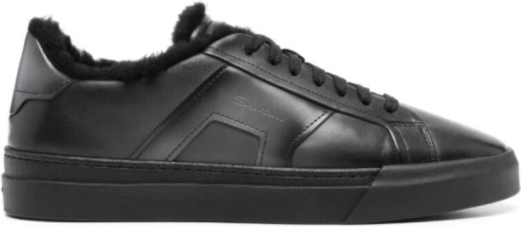 Santoni Zwarte Shearling Sneakers Black Heren