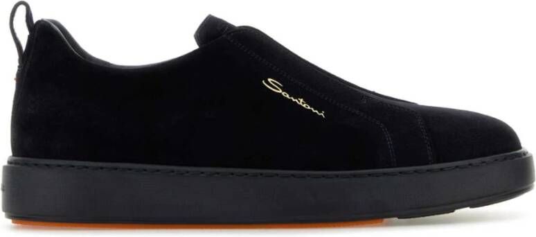 Santoni Zwarte Suède Instappers Schoenen Black Heren