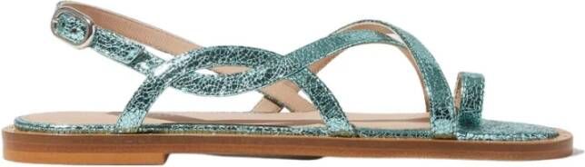 Scarosso Carol Platte Leren Sandalen Groen Dames