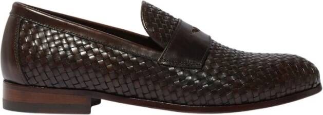 Scarosso Handgemaakte Donkerbruine Geweven Penny Loafers Brown Dames