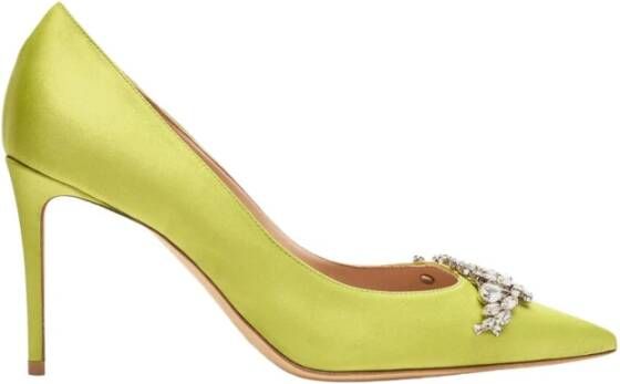 Scarosso Satin Rhinestone Pointed Toe Pumps Yellow Dames