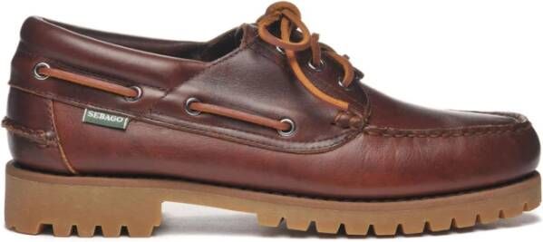 Sebago Handgemaakte Camelkleurige Leren Bootschoenen Brown Heren