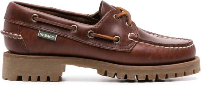 Sebago Bruine platte schoenen met logopatch Brown Dames