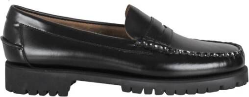 Sebago Geborsteld leren mocin Black Dames