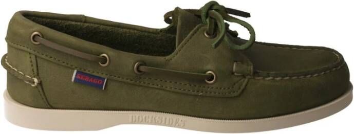 Sebago Handgemaakte Groene Leren Bootschoenen Green Heren