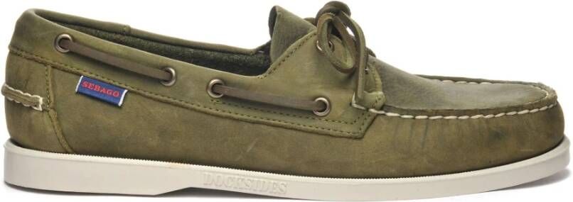 Sebago Handgemaakte Groene Leren Bootschoenen Green Heren