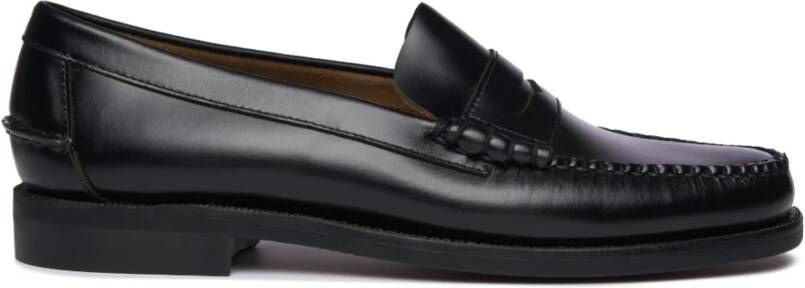 Sebago Zwarte Leren Mocassin Rubber Hak Black Dames