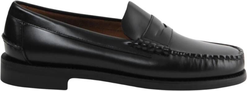 Sebago Zwarte Loafers Leren Ronde Neus Rubber Hak Black Heren