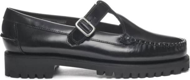 Sebago Zwarte platte schoenen Georgina Lug Black Dames