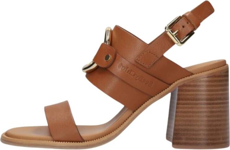 See by Chloé Bruin Leren Sandalen met Gouden Detail Brown Dames