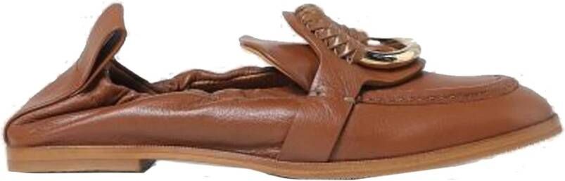 See by Chloé Leren Loafers met Goudkleurige Hardware Brown Dames