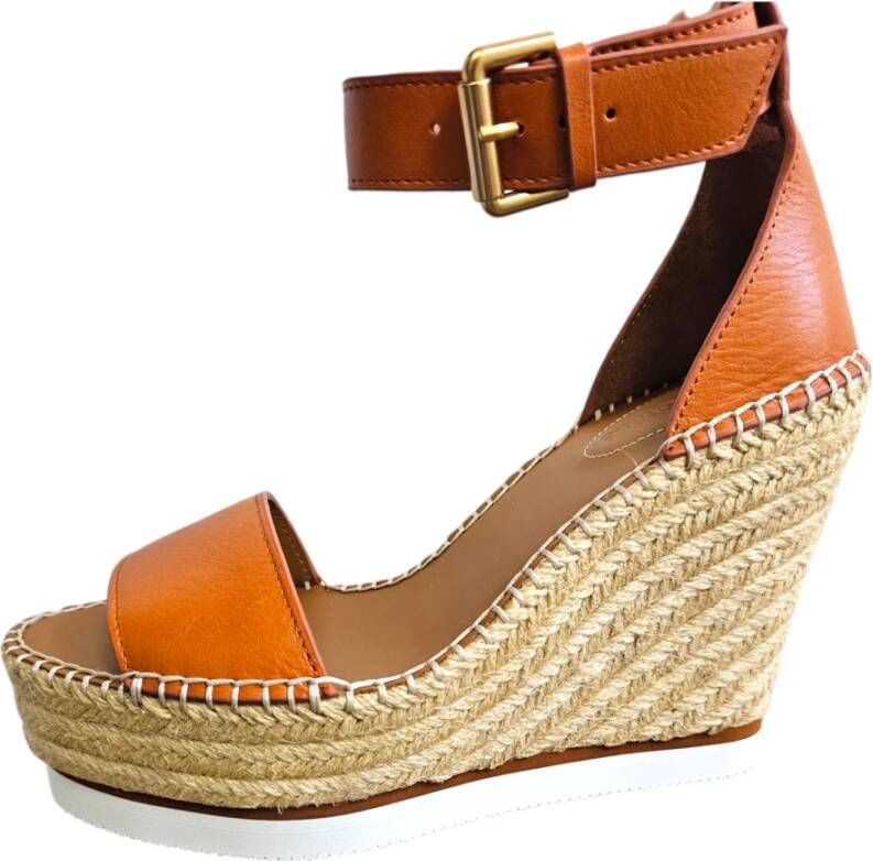 See by Chloé Leren Sleehak Espadrilles Sandalen Brown Dames