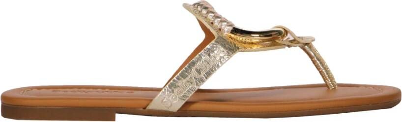 See by Chloé Metallic Leren Teenslippers Ronde Neus Yellow Dames