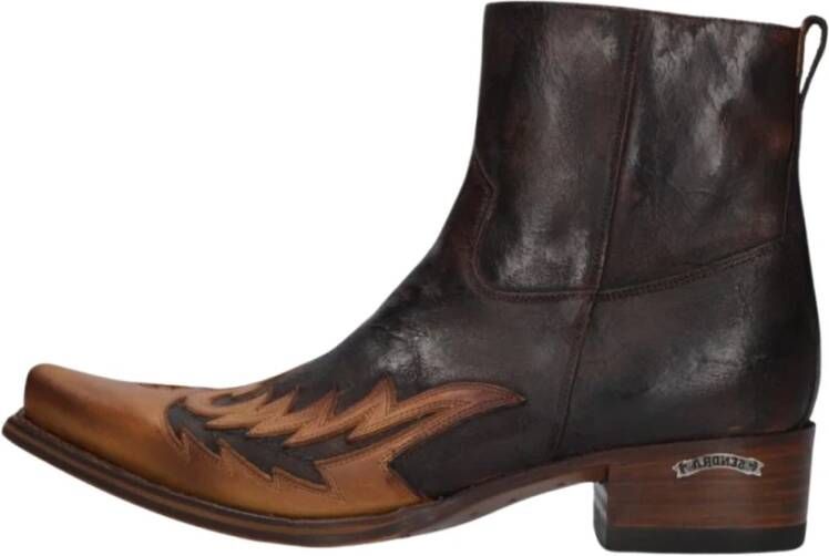 Sendra Bruine Cowboy Boots met Vlam Patroon Brown Heren