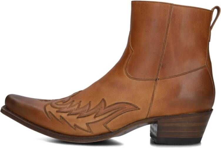 Sendra Bruine leren cowboylaarzen met vlammenpatroon Brown Heren