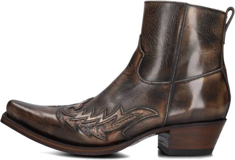 Sendra Bruine leren cowboylaarzen met vlammenpatroon Brown Heren