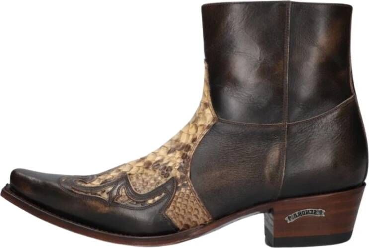 Sendra Heren Cowboy Laarzen met Gele Slangenprint Brown Heren