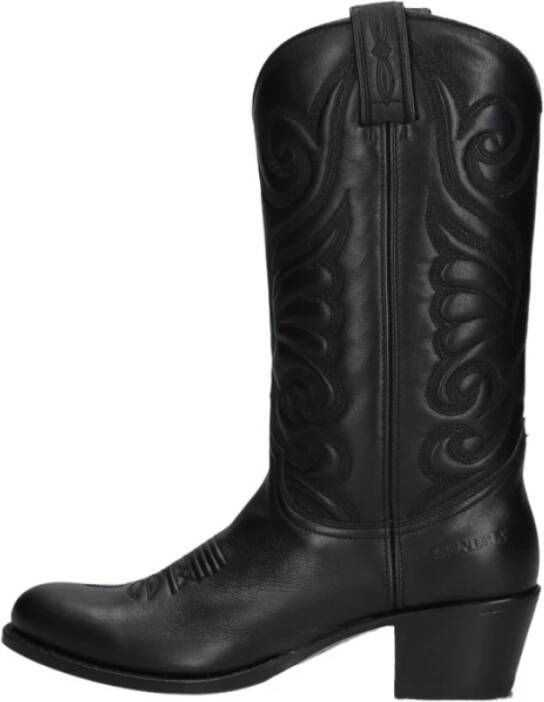 Sendra Zwarte Cowboy Laarzen met Vlam Steek Black Dames