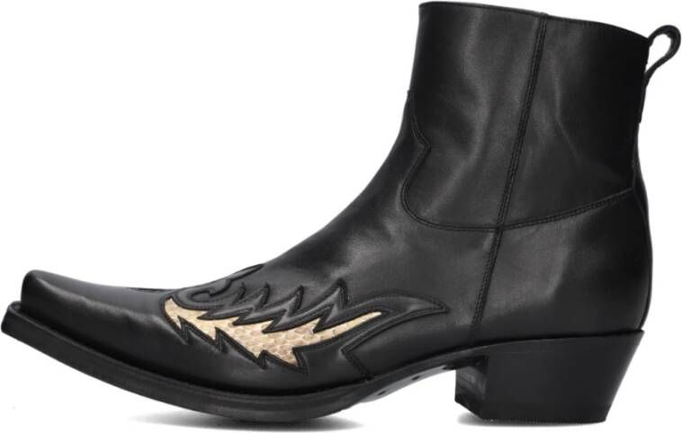 Sendra Zwarte Leren Cowboy Laarzen met Vlam Patroon Black Heren