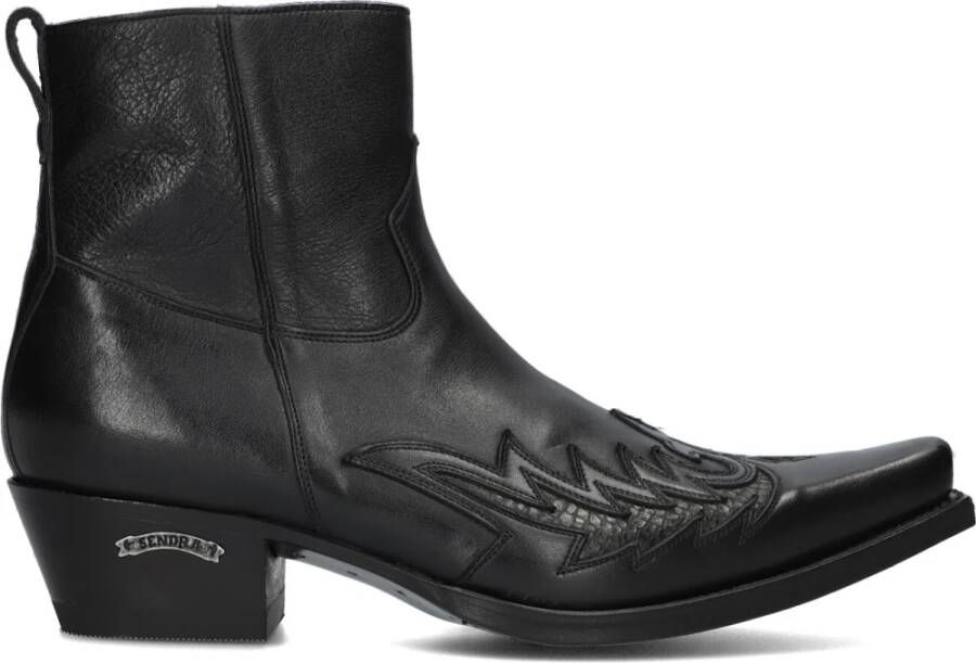 Sendra Zwarte Leren Cowboy Laarzen met Vlam Patroon Black Heren