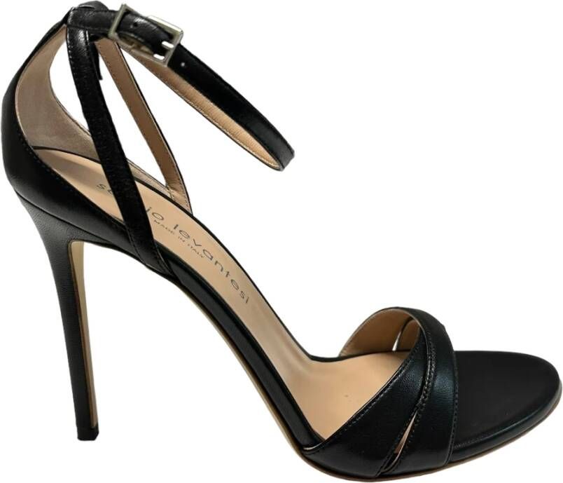 Sergio Levantesi Enkelband Leren Sandalen 11cm Hak Black Dames