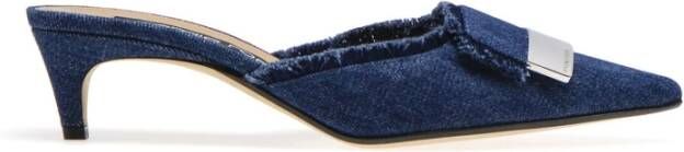 Sergio Rossi Blauwe Slip-On Denim Effect Muiltjes Blue Dames