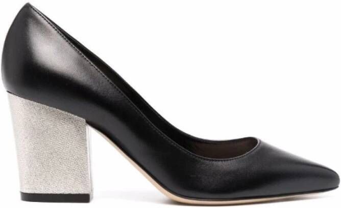 Sergio Rossi Elegante Zwarte Leren Middelhak Pumps Black Dames