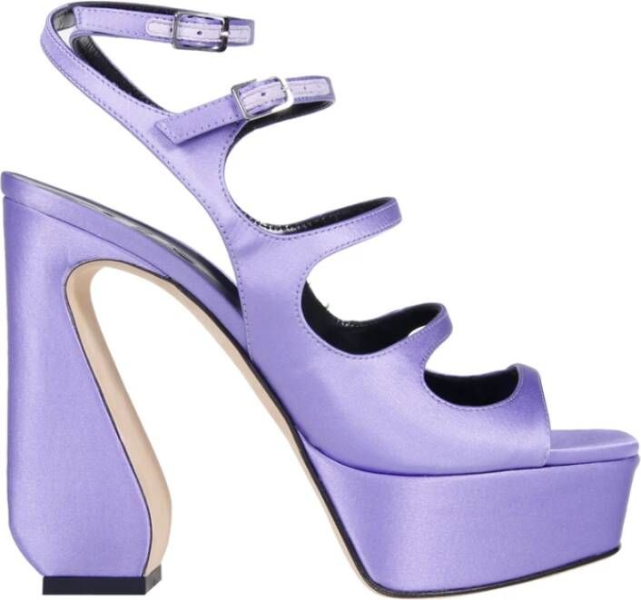 Sergio Rossi Zijden sandalen met verstelbare bandjes en sculptuurhak Purple Dames