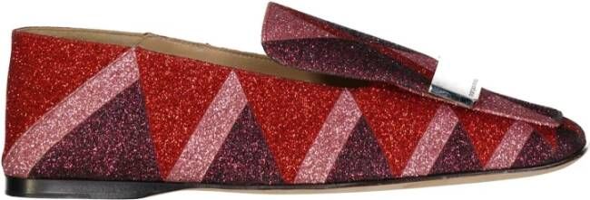 Sergio Rossi Glitter Loafers met Metalen Logo Red Dames