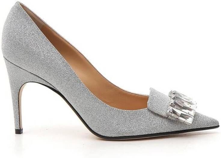 Sergio Rossi Glitter Pumps met Kristaldetail Gray Dames