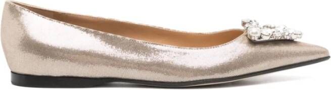 Sergio Rossi Gouden Suède Ballet Flats met Fonkelende Versieringen Yellow Dames