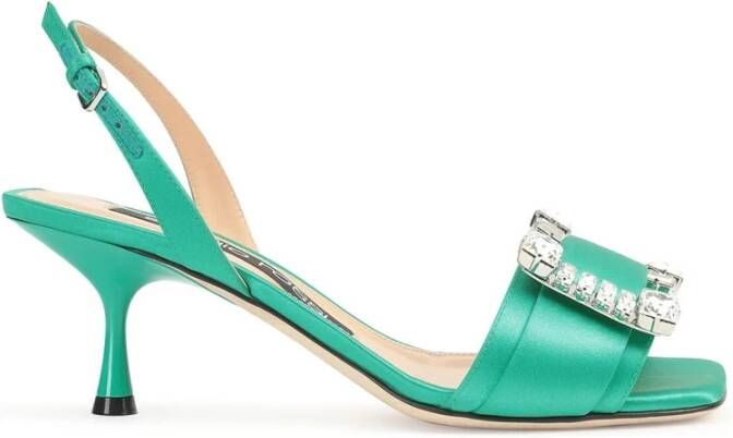 Sergio Rossi Groene Satijnen Sandalen met Kristaldetails Green Dames