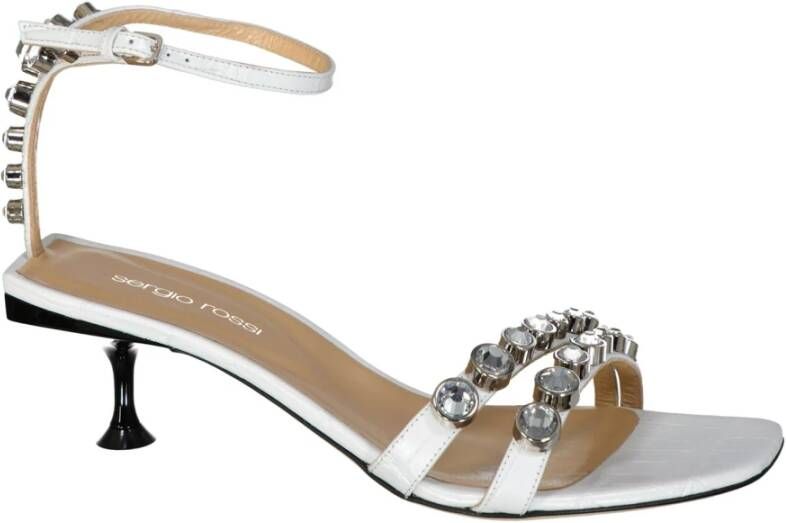 Sergio Rossi Kristal Witte Leren Sandalen White Dames