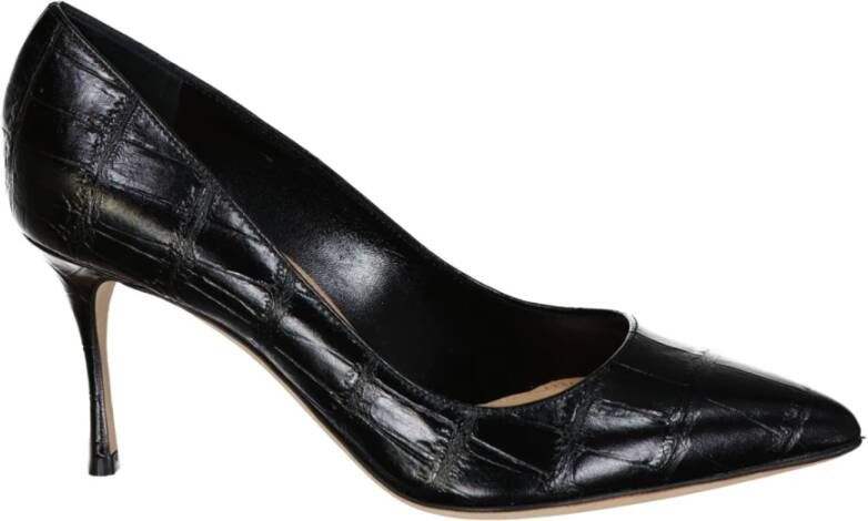 Sergio Rossi Krokodil-Effect Leren Pumps Puntige Neus Black Dames