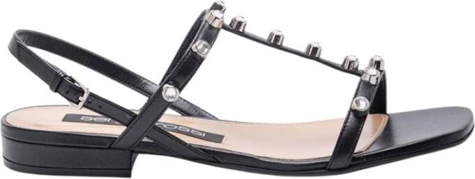 Sergio Rossi Leren platte sandalen met str Black Dames